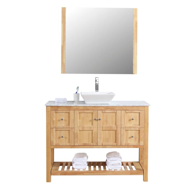 Manhattan 48" Freestanding Vanity with White Marble Top and Ceramic Basin in Natural Oak Wood