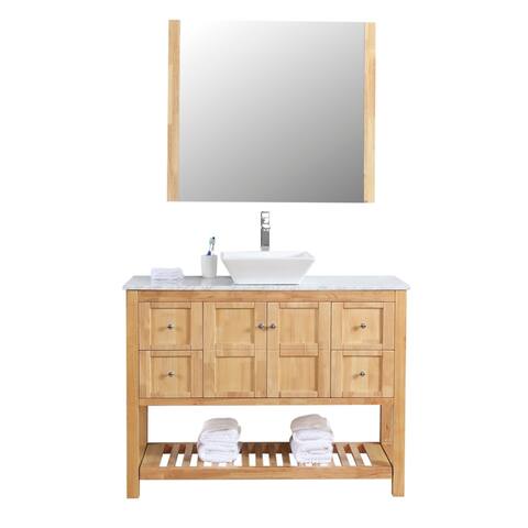 Manhattan 48" Freestanding Vanity with White Marble Top and Ceramic Basin in Natural Oak Wood