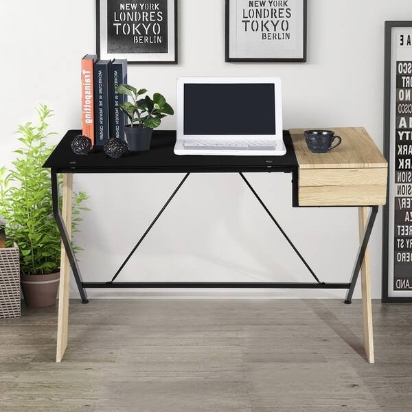 Shop Contemporary Home Office Desk Glass Top Writing Table On