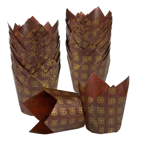 100Pack Brown & Gold Tulip Muffin Wrappers Cupcake Paper Liners Baking