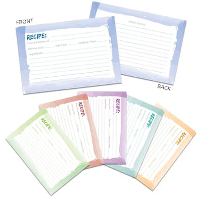 60 Pack 250 GSM Double Sided Kitchen Recipe Cards Watercolor Design, 4x6"