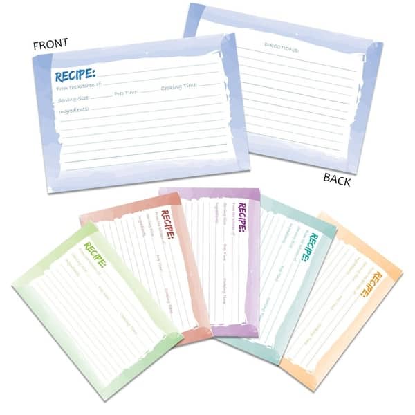 slide 1 of 5, 60 Pack 250 GSM Double Sided Kitchen Recipe Cards Watercolor Design, 4x6"
