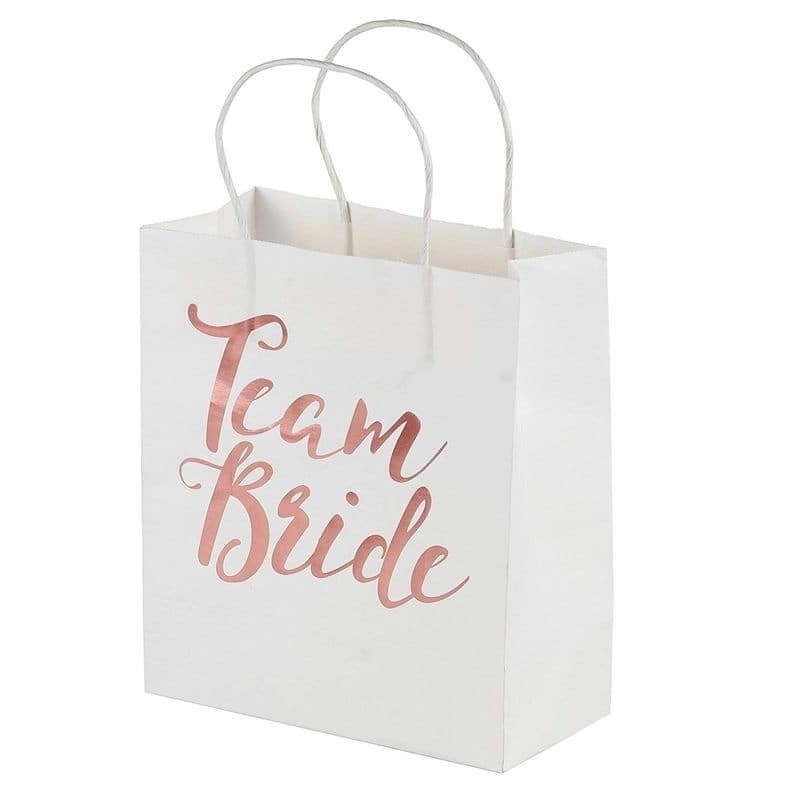 Blue Panda 15-Pack Team Bride Gift Bags with White Tissue Paper (Rose Gold Foil, 8x4x9 in)