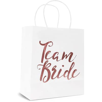 Blue Panda 15-Pack Team Bride Gift Bags with White Tissue Paper (Rose Gold Foil, 8x4x9 in)