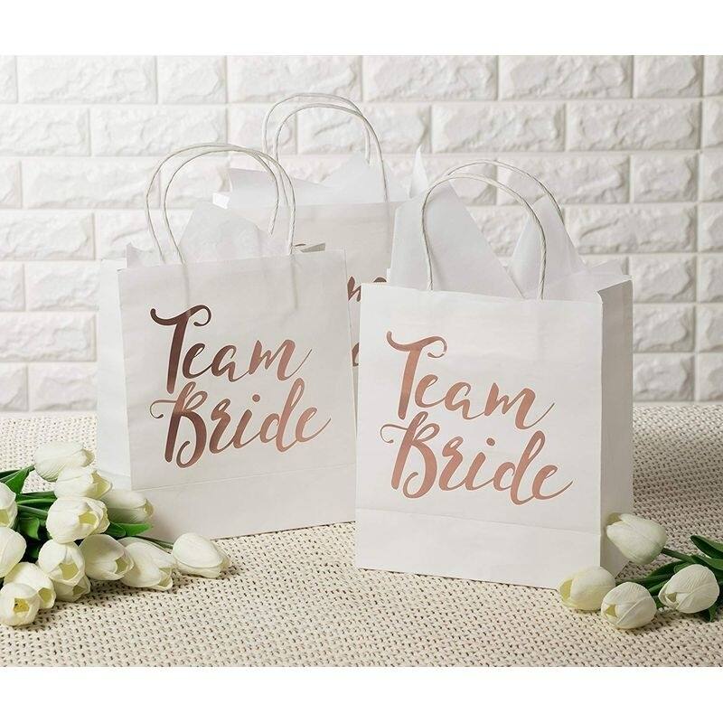 Blue Panda 15-Pack Team Bride Gift Bags with White Tissue Paper (Rose Gold Foil, 8x4x9 in)