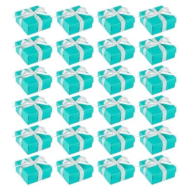 Blue Panda 24 Pack Small Turquoise Gift Boxes with Lids & Ribbon for Presents, 3.7x3.7x1.6"