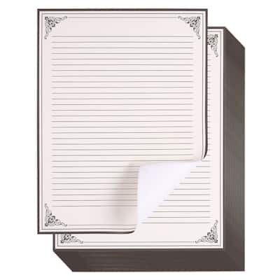 Paper Junkie 96 Sheets Vintage Lined Paper with Antique Border for Writing Letters, 8.5 x 11"