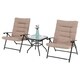 PHI VILLA Patio Padded Folding Chair 3 PCS Outdoor Indoor Adjustable Reclining Chair Patio Bistro Set with Coffee Table - Thumbnail 0