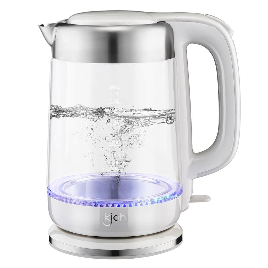 IKICH Electric Kettle Auto Shut-Off Hot Water Boiler Glass Heater 1.7L Cordless Kettle with Blue LED Indicator - 1.7-liter