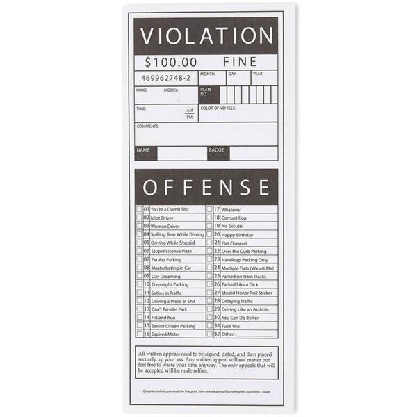 100 Sheet Fake Parking Tickets With Hilarious Offenses Gag Gift For Prank Party Overstock 29173575