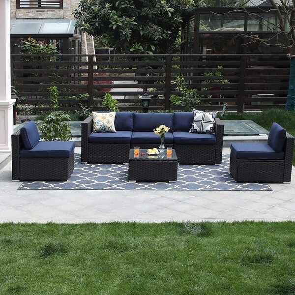 Shop PHI VILLA 6-Piece Outdoor Sectional Sofa Rattan Patio ...