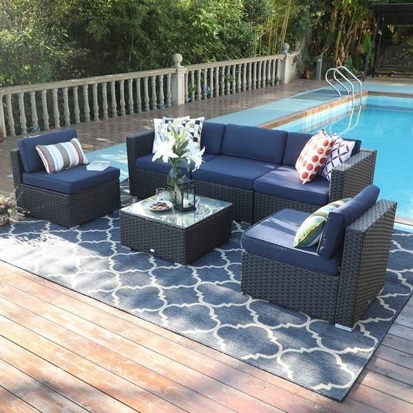 Shop Phi Villa 6 Piece Outdoor Sectional Sofa Rattan Patio