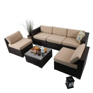 PHI VILLA 6-Piece Wicker Patio Sectional Sofa Set