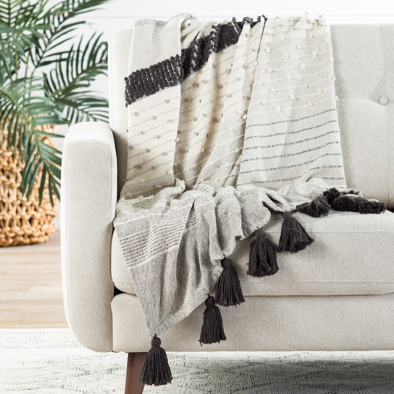 The Curated Nomad Otis Striped Grey and Ivory Throw Blanket