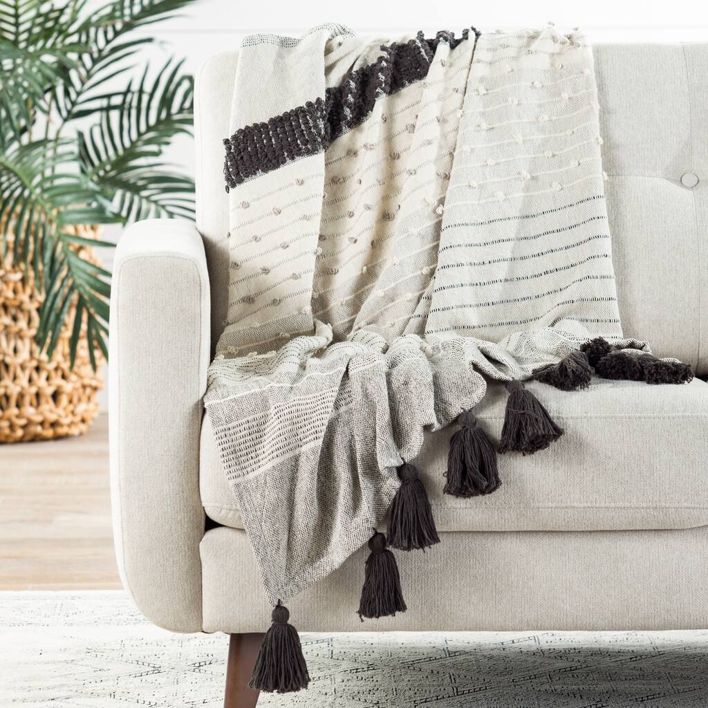 The Curated Nomad Otis Striped Grey and Ivory Throw Blanket