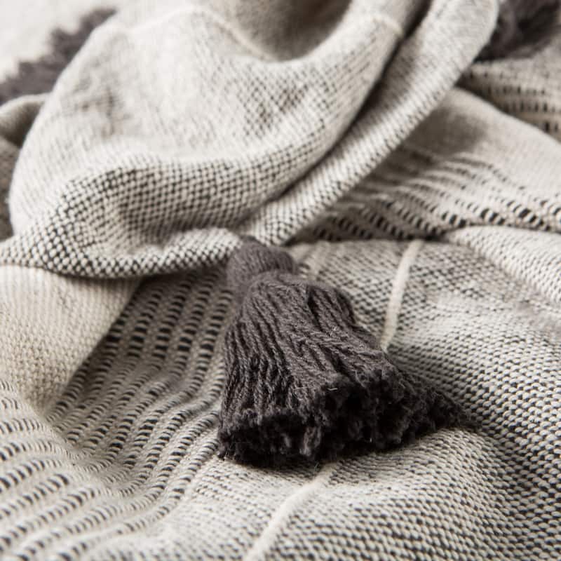 The Curated Nomad Otis Striped Grey and Ivory Throw Blanket