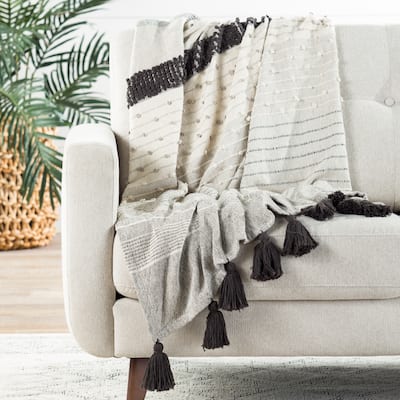 The Curated Nomad Otis Striped Grey and Ivory Throw Blanket
