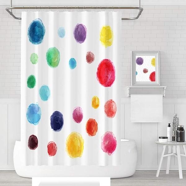 Bubble Gum Circles Dot White Pink Teal Lime Green Pink Bath Shower Curtain NEW 