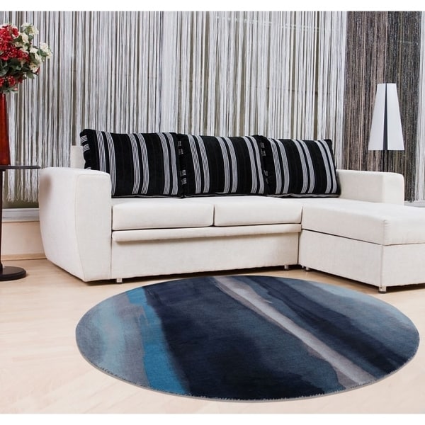 Copper Grove Ocnita Abstract Navy, Sky, and Grey Round Area Rug - 5'6