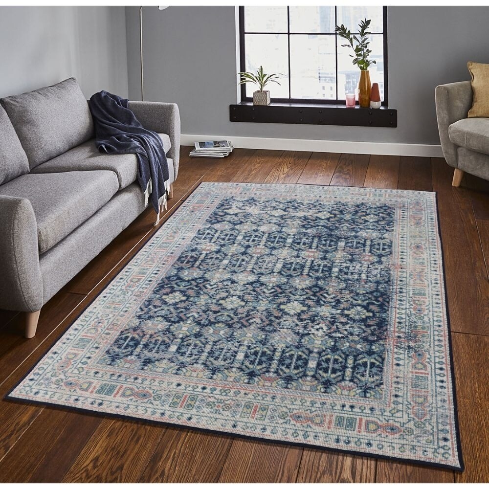 RugSmith Blue Arak Distressed Vintage Inspired Area Rug 5 x 7