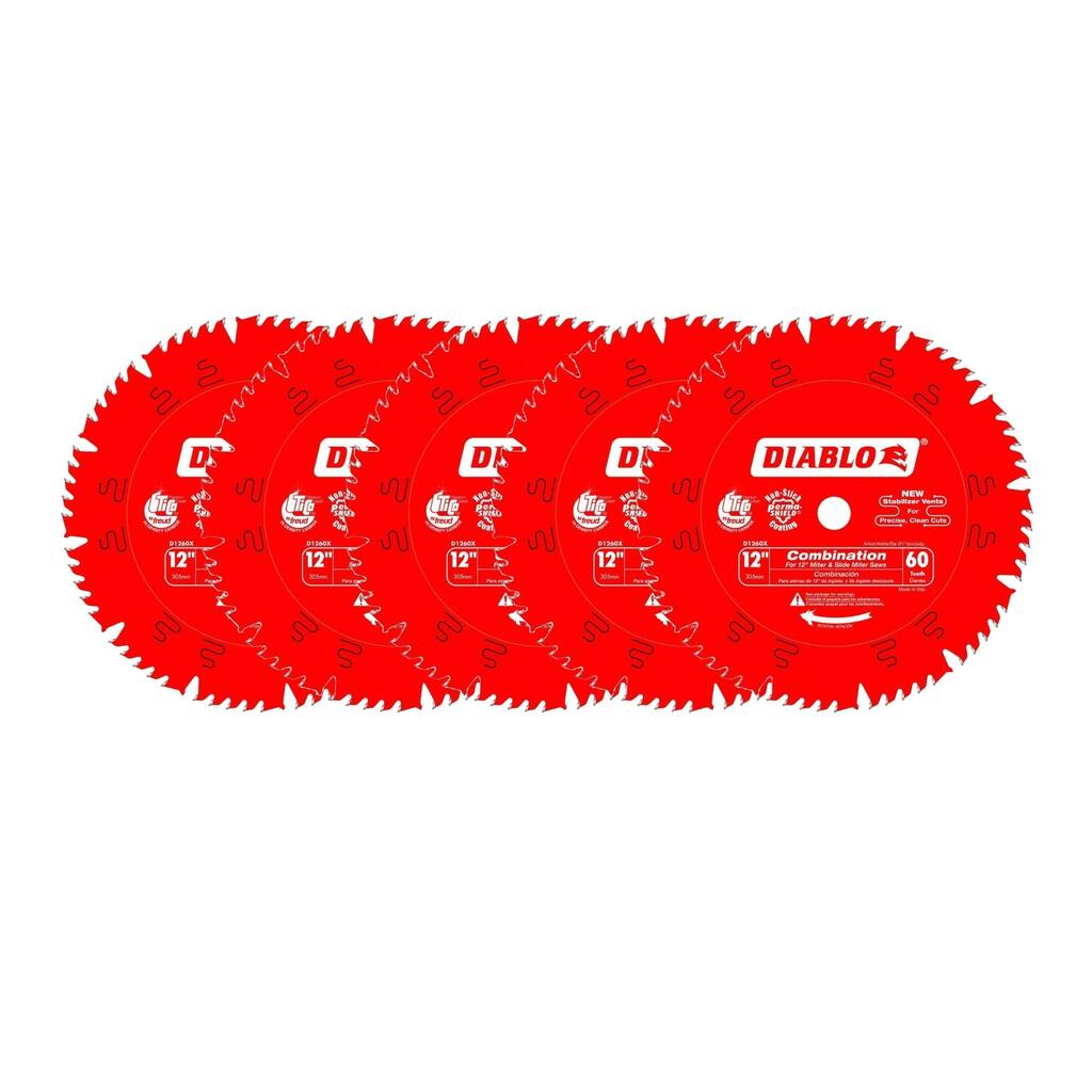 Diablo 12" x 60-Tooth COMB Combination Saw Blade w/ 1" Arbor (5-Pack)