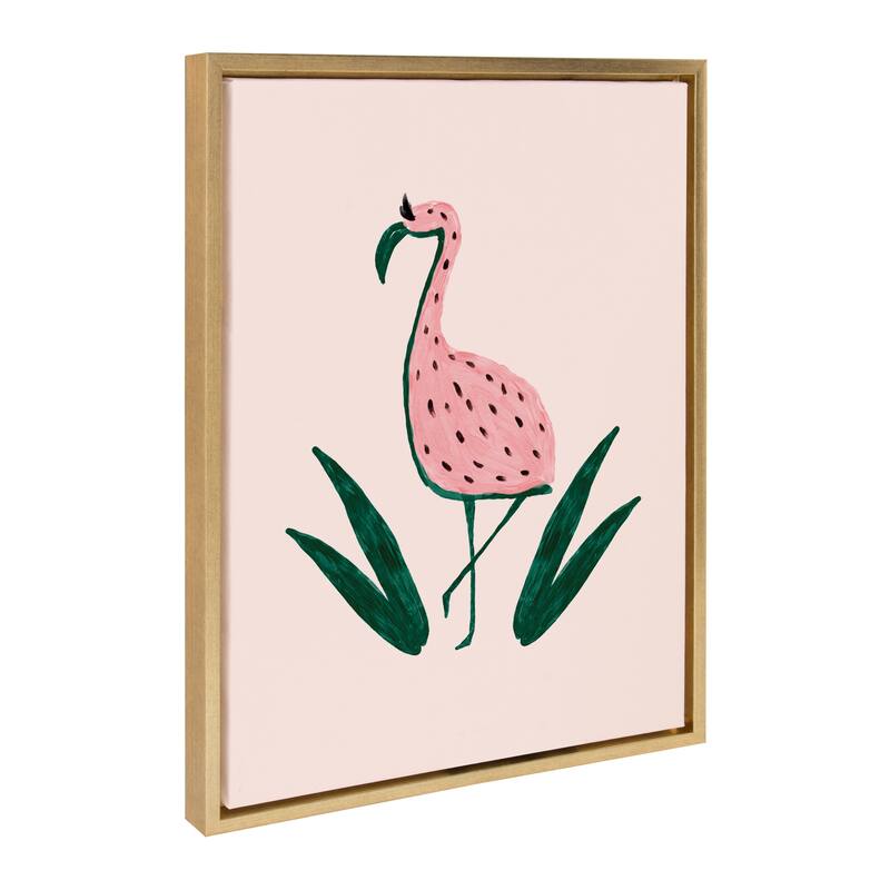 DesignOvation Sylvie Flamingo Watermelon Framed Canvas By Kendra Dandy