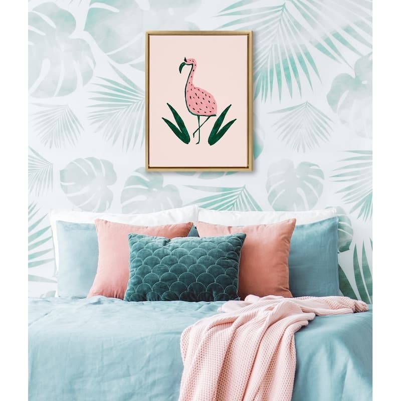 DesignOvation Sylvie Flamingo Watermelon Framed Canvas By Kendra Dandy