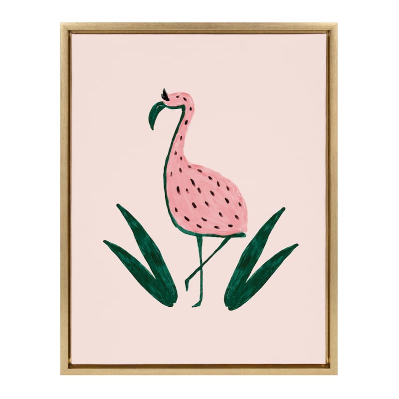 DesignOvation Sylvie Flamingo Watermelon Framed Canvas By Kendra Dandy - 18x24 - Plastic - Gold