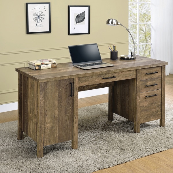 rustic wood desk with drawers