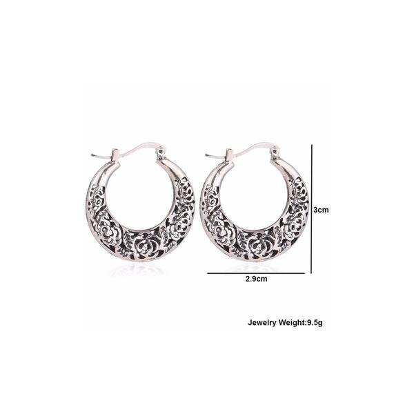 Vintage Antique Silver Filigree Hoop Earrings Rounded Vintage Antique Silver Filigree