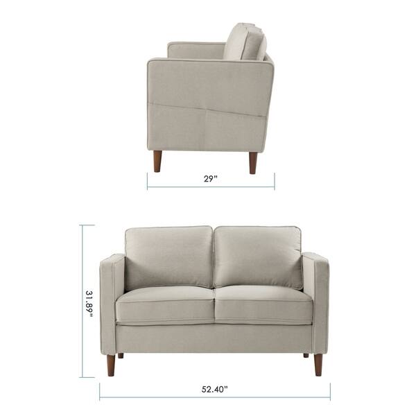 HANA Modern Linen Fabric Loveseat with Armrest Pockets Sand Grey By ...