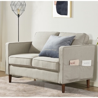 HANA Modern Linen Fabric Loveseat with Armrest Pockets Sand Grey By ...
