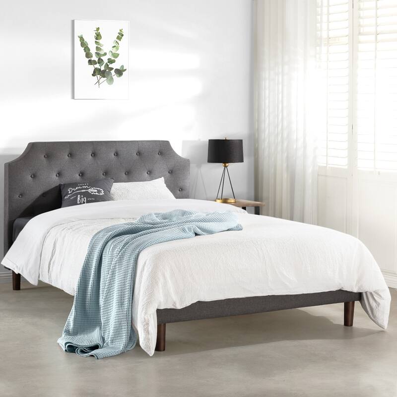 Crown Comfort Dark Grey Modern Upholstered Tufted Platform Bed