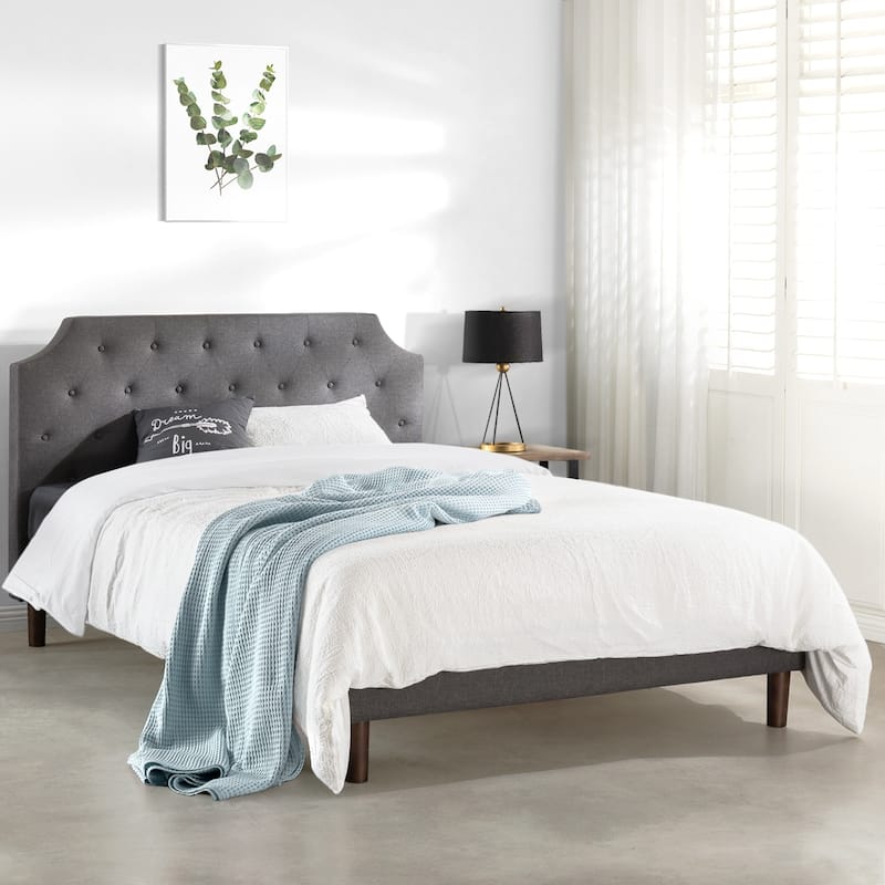 Crown Comfort Dark Grey Modern Upholstered Tufted Platform Bed
