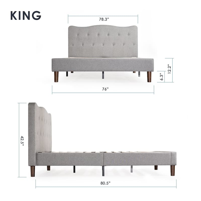 JANNE Classic Grey Upholstered Platform Bed