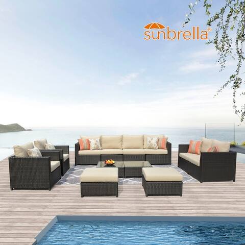 Ovios Patio Furniture Set Big Size Sunbrella Outdoor Furniture 12 Pcs Sets PE Wicker sectional with 4 Pillows and 2 Covers