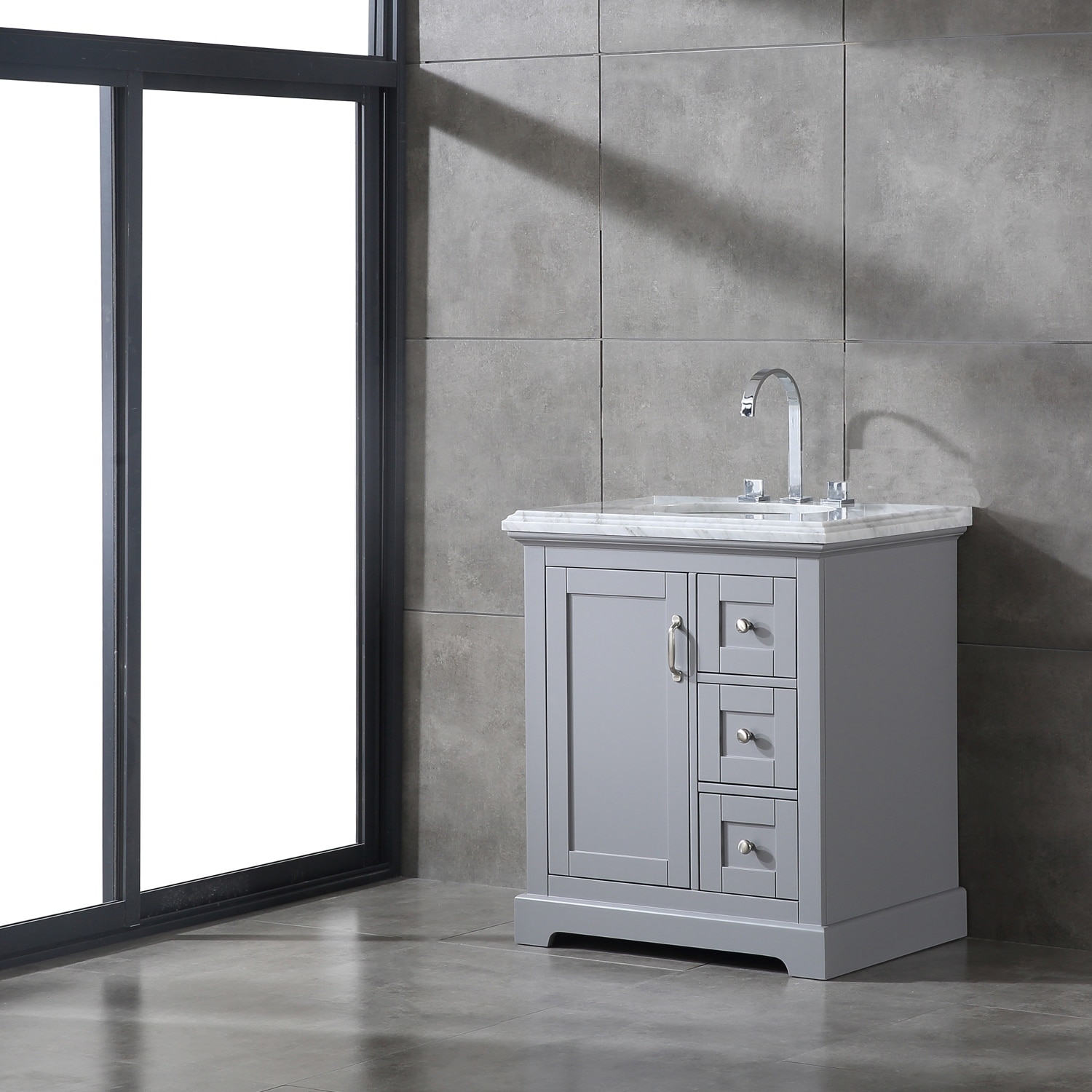 Eviva Houston 30 Gray Bathroom Vanity W Double Ogee Edge White Carrara Top Overstock 29187331