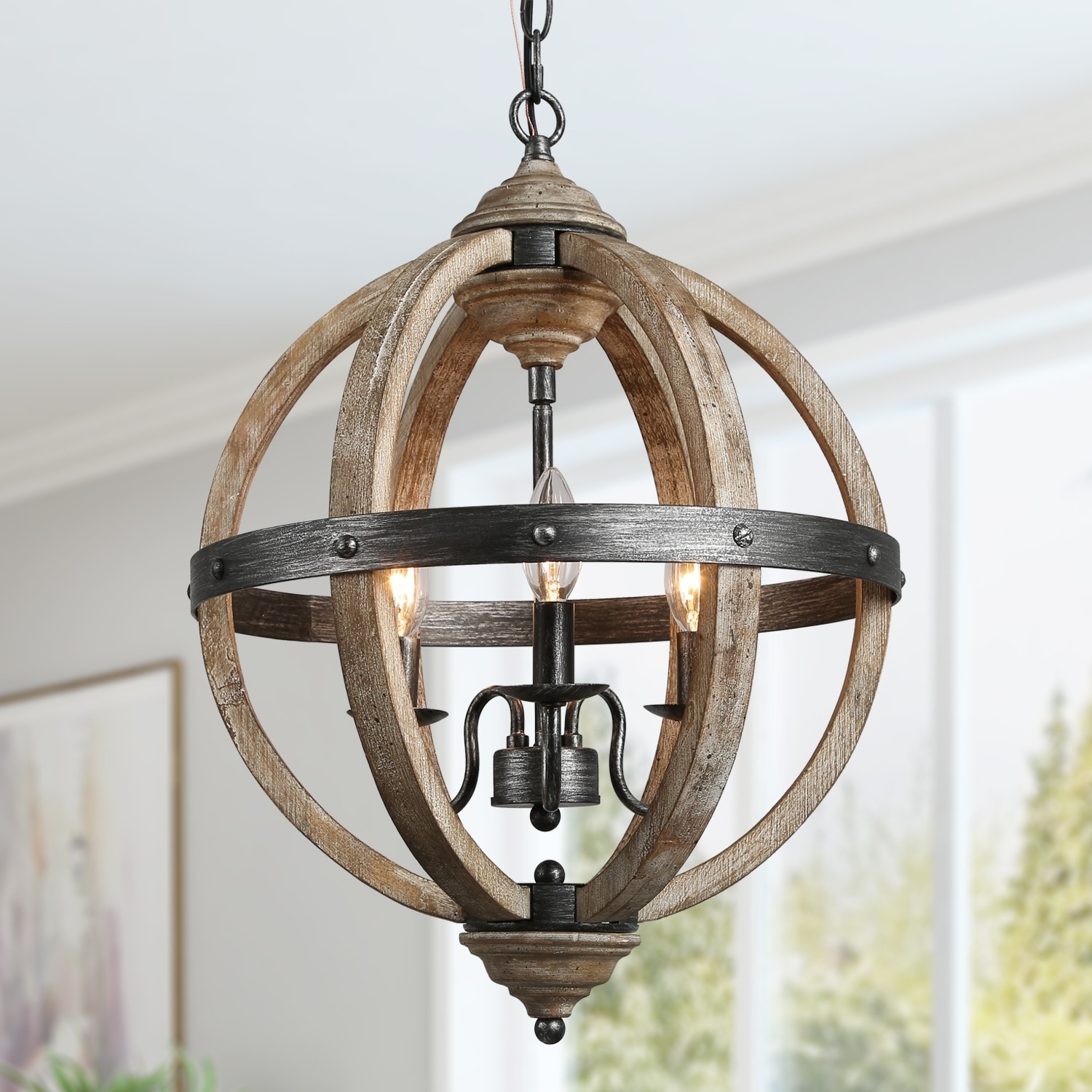 Disdressed Wood 3-lights Pendant Lighting Farmhouse Chandelier for Kitchen - W15.7" x H21.5" (W15.7" x H21.5") - Chandeliers For Bedrooms by Overstock.com