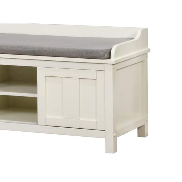 Shop Wooden Storage Bench With Sliding Doors And Padded Seat White