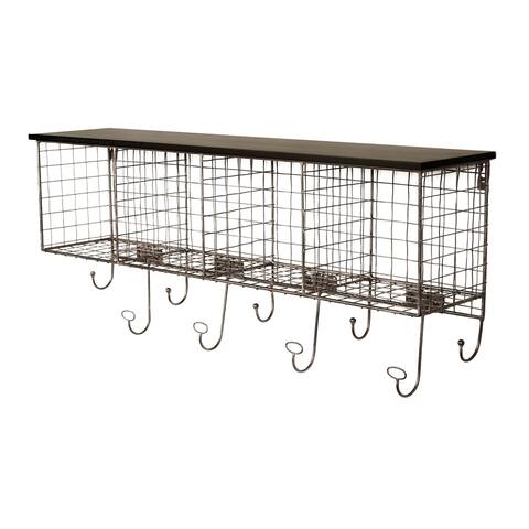 Carbon Loft Minator Metal and Wood Wall Shelf with 4 Cubbies and 9 Hooks