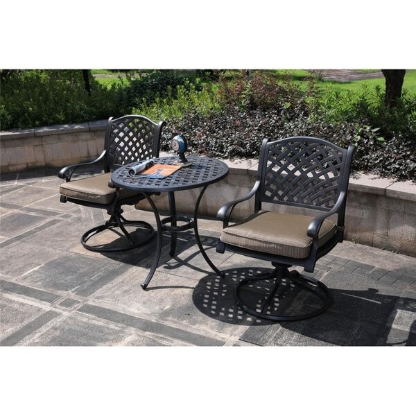 Shop Aged Bronze Aluminum 3 Piece Bistro Set with Cushion Swivel