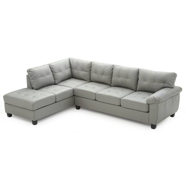 LYKE Home Galan Gray Faux Leather Sectional - Overstock - 29193997