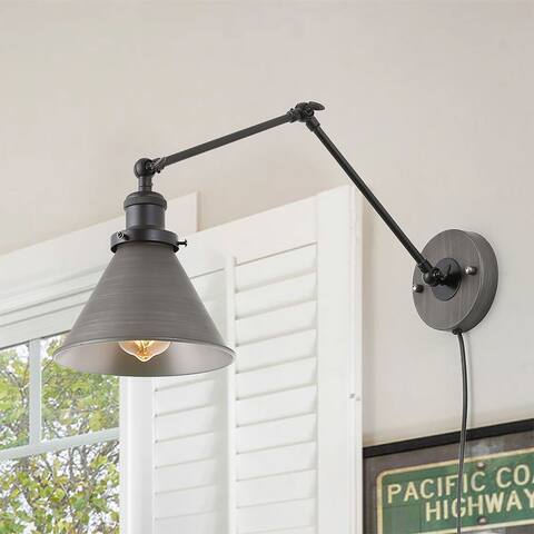 Carbon Loft DeMille Swing Arm Wall Lamp Adjustable Wall Sconces Plug-in Sconces Black Bedroom