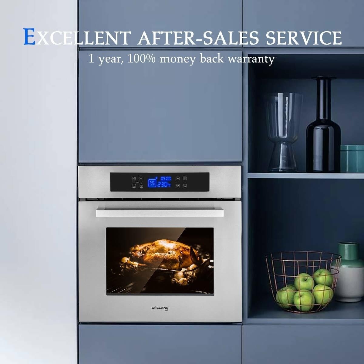 Stainless Steel Electric Wall Oven With Cooling Down Fan Gasland chef ES606MS 24 Built-in Single Wall Oven Wall Oven 3 Layer Glass ETL Safety Certified /& Easy To Clean 6 Cooking Function