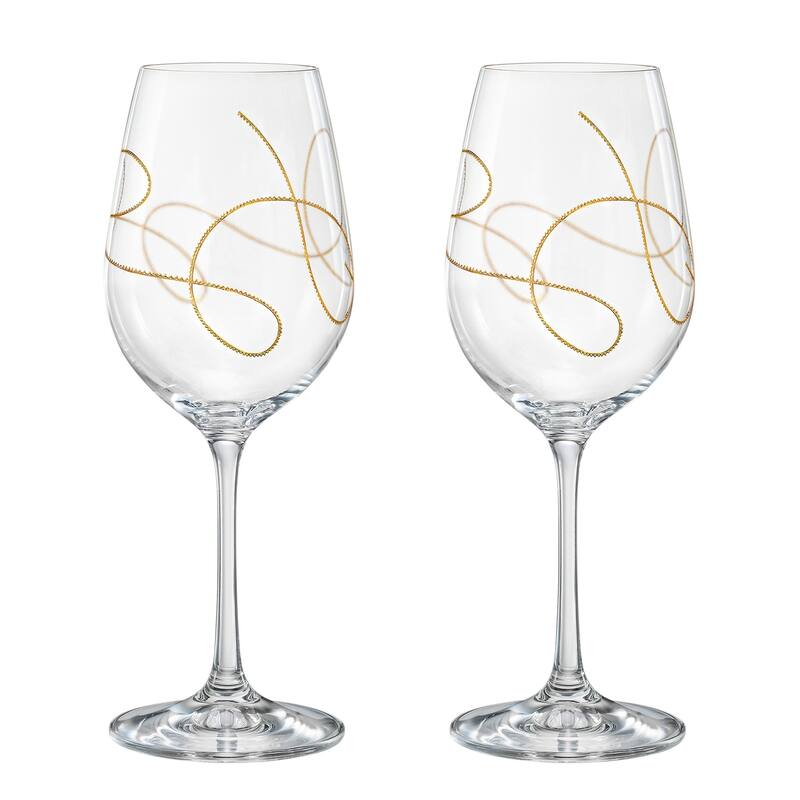 Majestic Gifts Inc. Set/2 Wine Glasses w/ Gold String Design- 12 oz.-Made in Europe