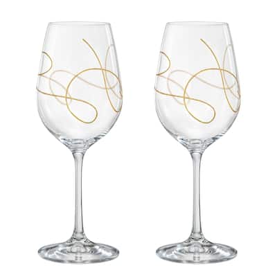 Majestic Gifts Inc. Set/2 Wine Glasses w/ Gold String Design- 12 oz.-Made in Europe