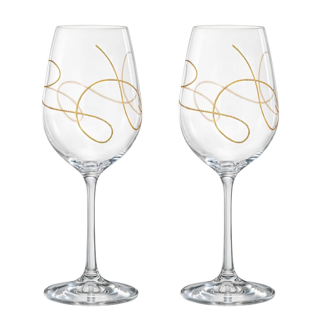 Majestic Gifts Inc. Set/2 Wine Glasses w/ Gold String Design- 12 oz.-Made in Europe