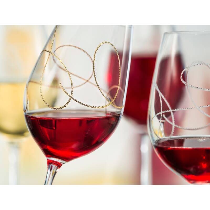 Majestic Gifts Inc. Set/2 Wine Glasses w/ Gold String Design- 12 oz.-Made in Europe