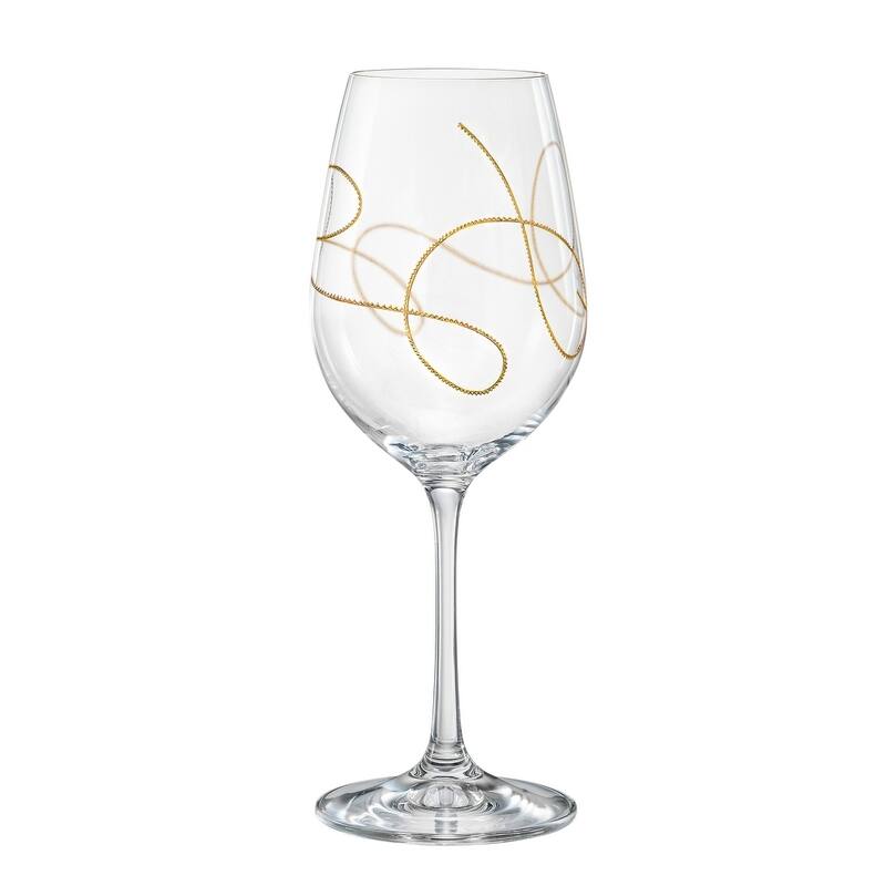 Majestic Gifts Inc. Set/2 Wine Glasses w/ Gold String Design- 12 oz.-Made in Europe
