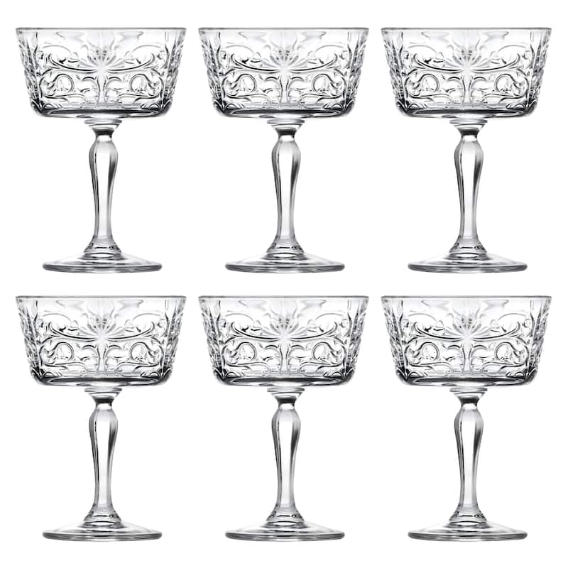 Majestic Gifts Inc. Crystal Champagne Goblet Set/6 w/ Textured Design- 9oz. -Made in Europe